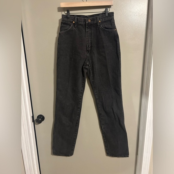 Vintage Wrangler high waisted straight leg black jeans size 12x34 - Picture 1 of 6
